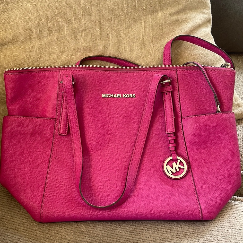 Michael Kors Fuschia Jet Set Leather Tote